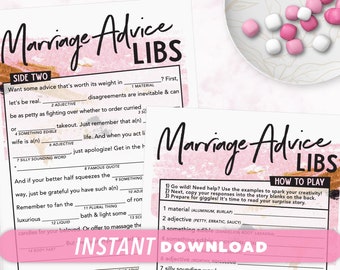 Marriage Advice Wedding Mad Lib Game - Fun Activity for Bridal Shower, Bachelorette, Rehearsal Dinner, Engagement, Reception, Cocktail Hour