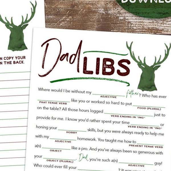 Dad Libs Father's Day Or Birthday Game Madlib - Deer Hunter