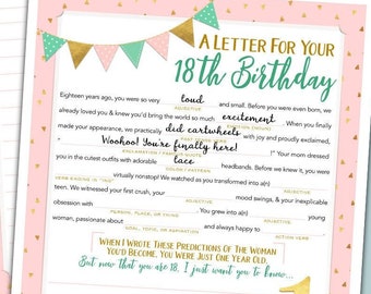 Girl's First Birthday Time Capsule Mad Lib Letter