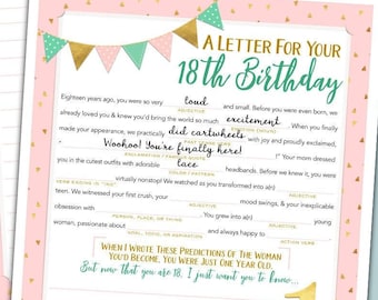 Girl's First Birthday Time Capsule Mad Lib Letter