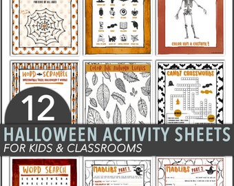 Children's Halloween Activity Sheets - Preschool, Elementary, Middle School Age, Homeschool