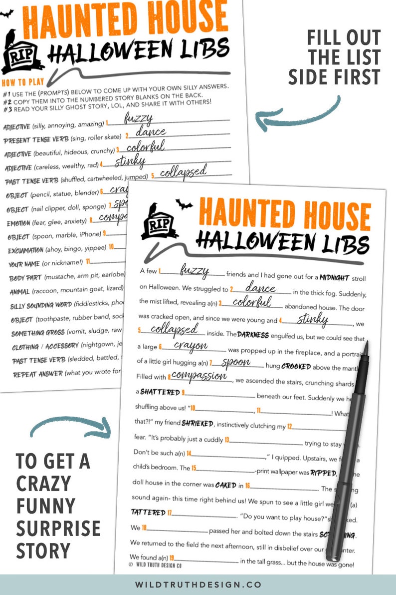 Halloween Mad Libs Printable Halloween Classroom Favors Tweens Kids Halloween Game Halloween Goodie Bags Treat Bags #H107 Teens