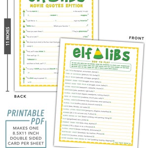 Elf Libs Movie Quotes Madlib - Christmas Game for Kids &amp; Adults - Etsy