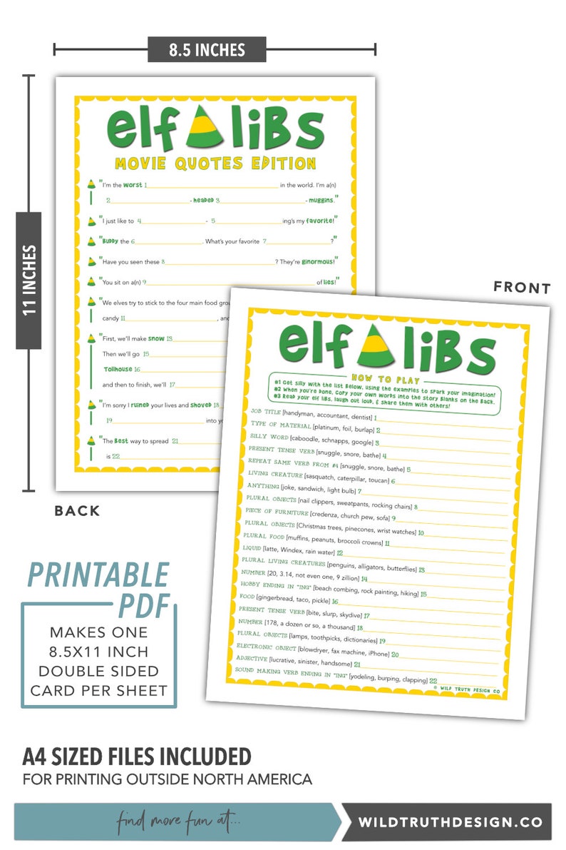 Elf Libs Movie Quotes Madlib Christmas Game for Kids &amp; | Etsy