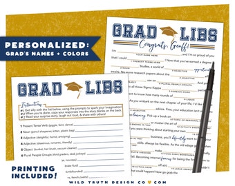 PERSONALIZED Grad Libs - College University Graduation Game or Guest Book