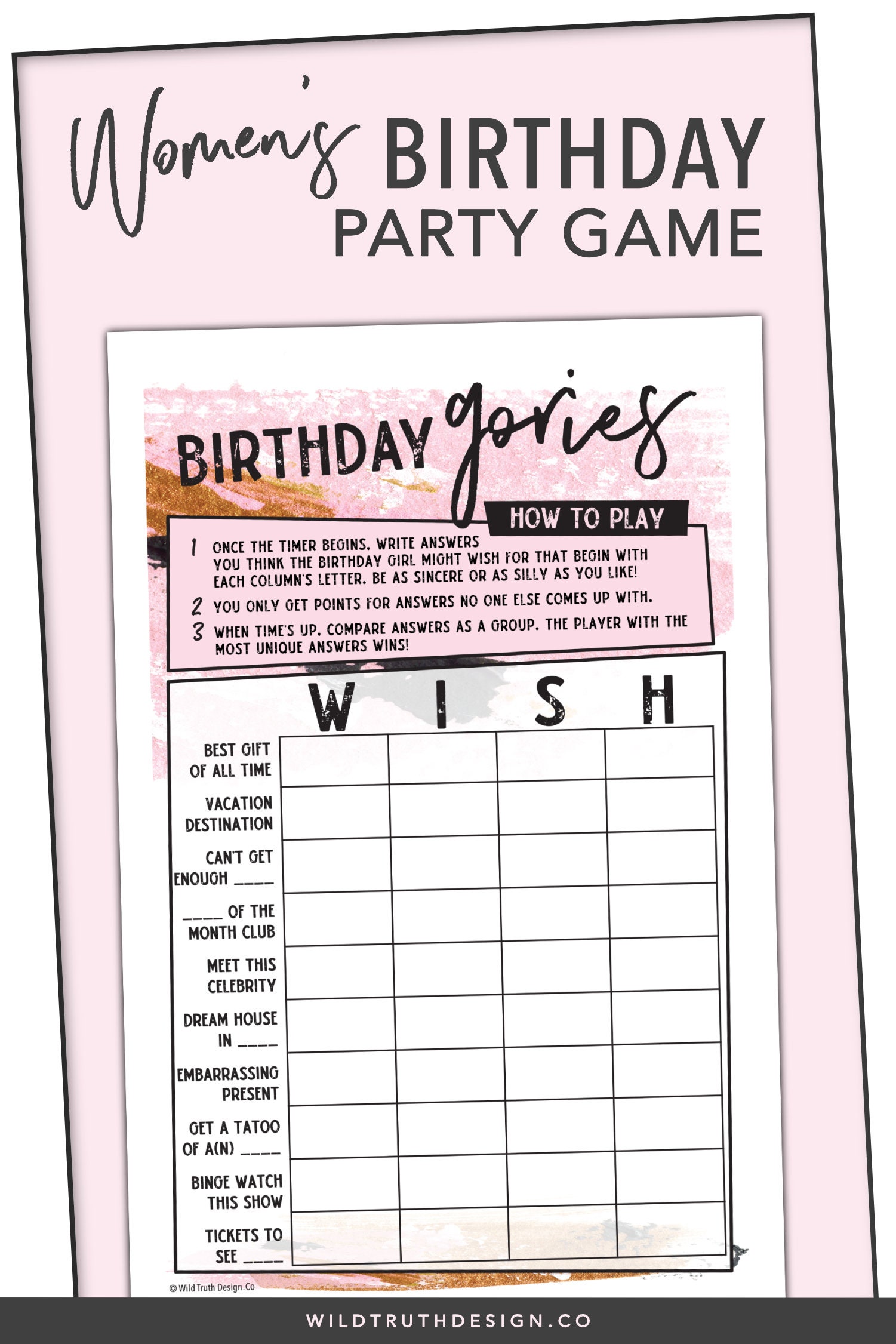 Birthday Game For Adults Womens Birthdaygories Teen Etsy