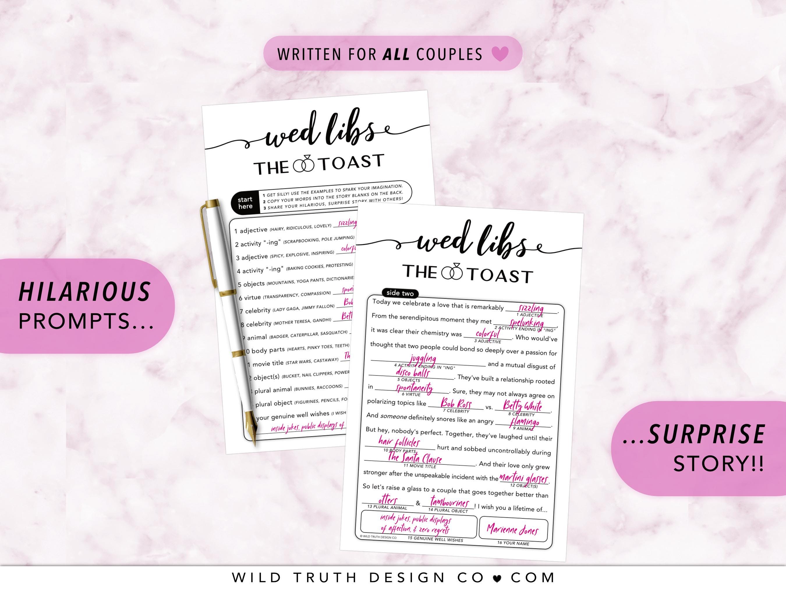 Reception Toast Mad Libs Game - Fun Alternative Wedding Guest Book ...