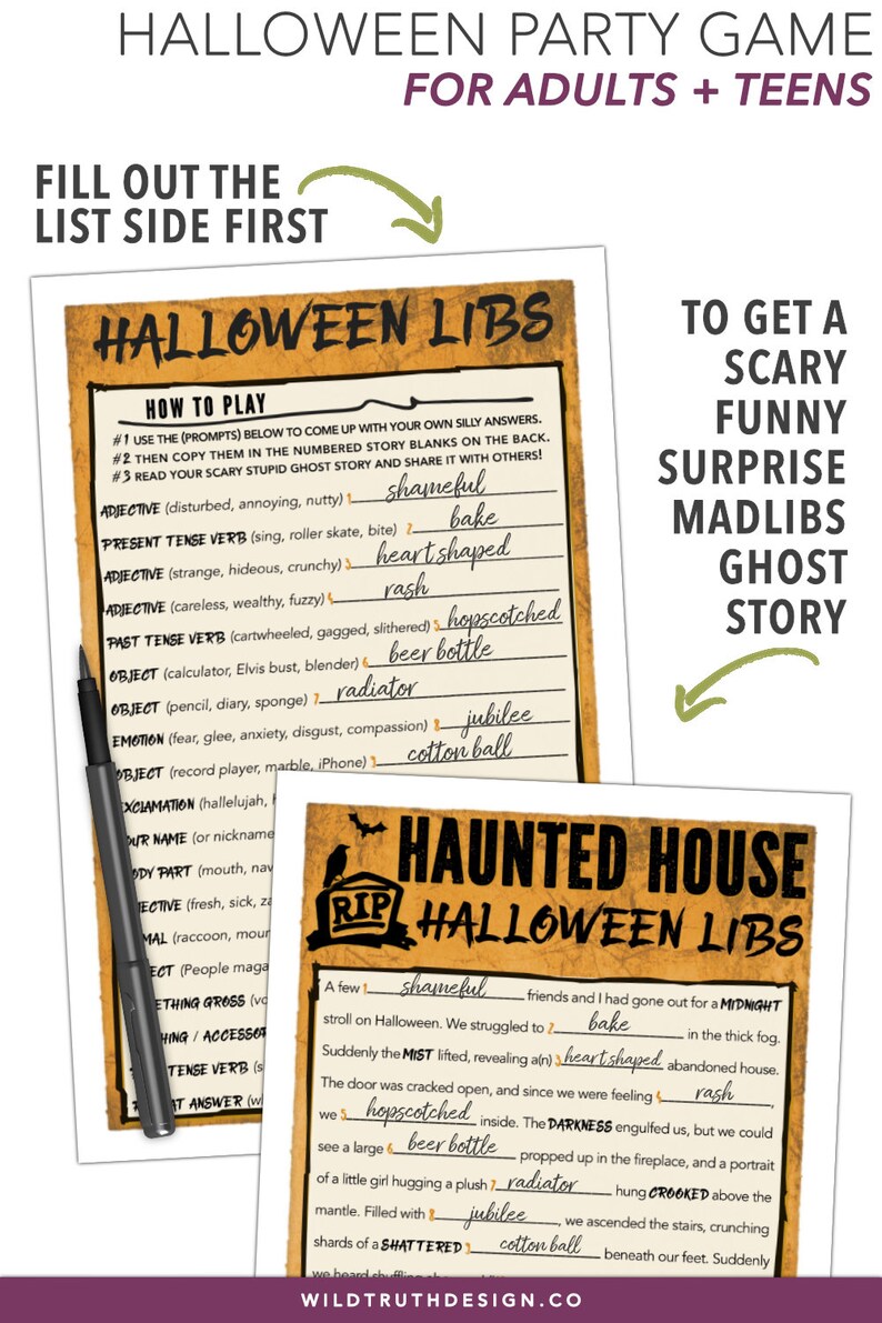 Halloween Mad Libs ADULT Halloween Game Halloween Party Game Etsy