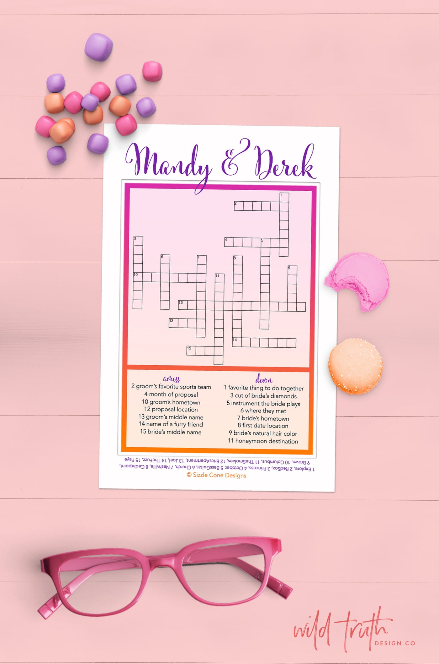 Printable Wedding Crosswords Custom 220 Etsy