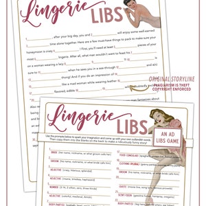 Lingerie Libs Bachelorette Party Game - Honeymoon Madlib, Bridal Shower Game image 4