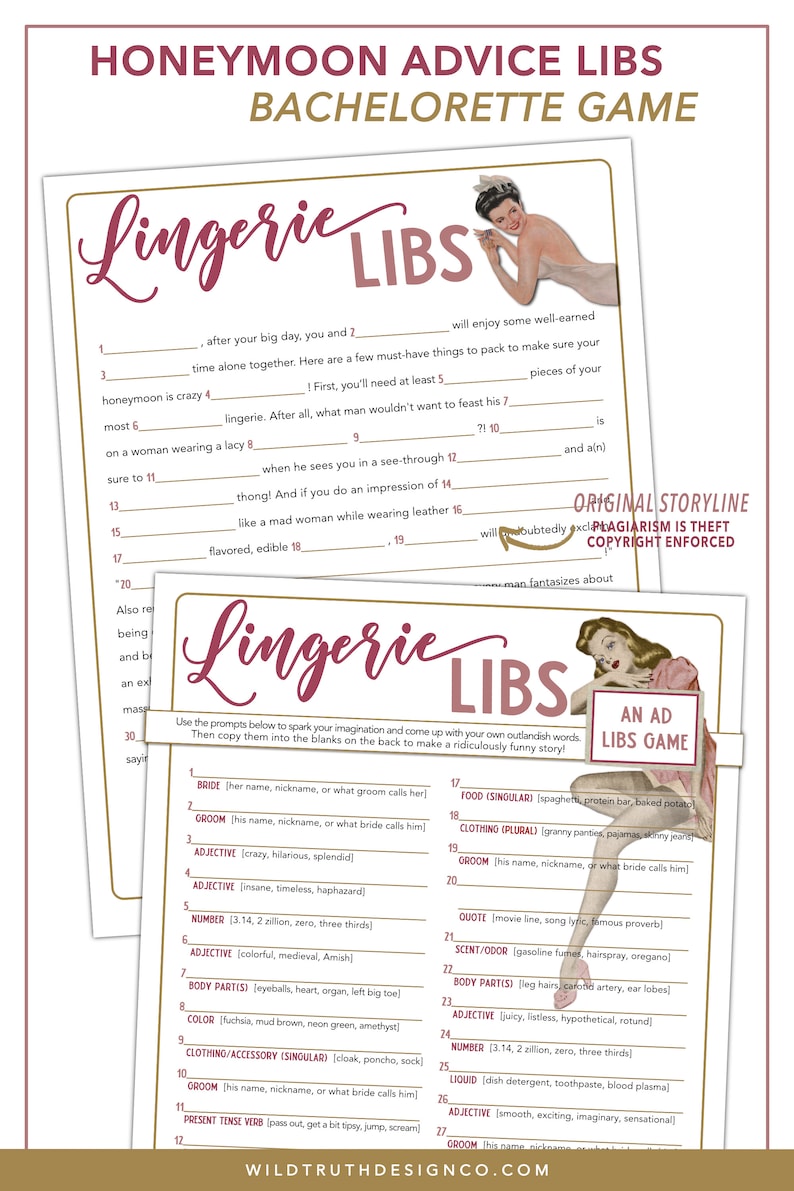 Lingerie Libs Bachelorette Party Game - Honeymoon Madlib, Bridal Shower Game image 4