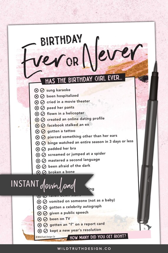 Blue Women/'s Birthday Party Game Editable Would She Rather Birthday Game Printable Editable Instant Download 180