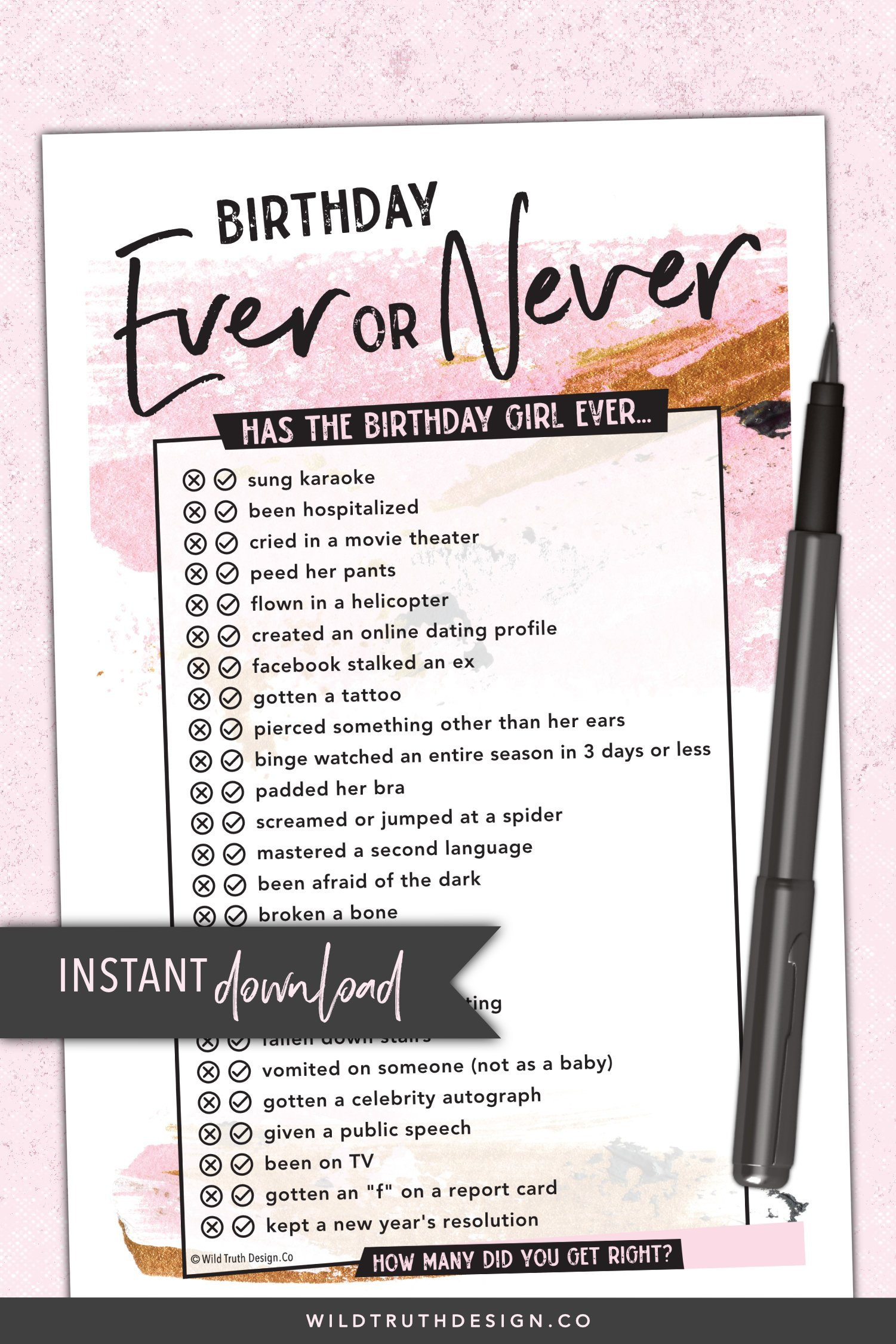 Ever Or Never Women S Birthday Game For Adults Teens Etsy Israel