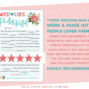 Personalized Wed Libs - Printed Cards - Marriage Advice Madlib Game - Wedding Guest Book - Floral Tropical Plants - Rehearsal Dinner - Engagement Party - Bridal Shower - Reception - Bachelorette - Couples Shower Mad Lib