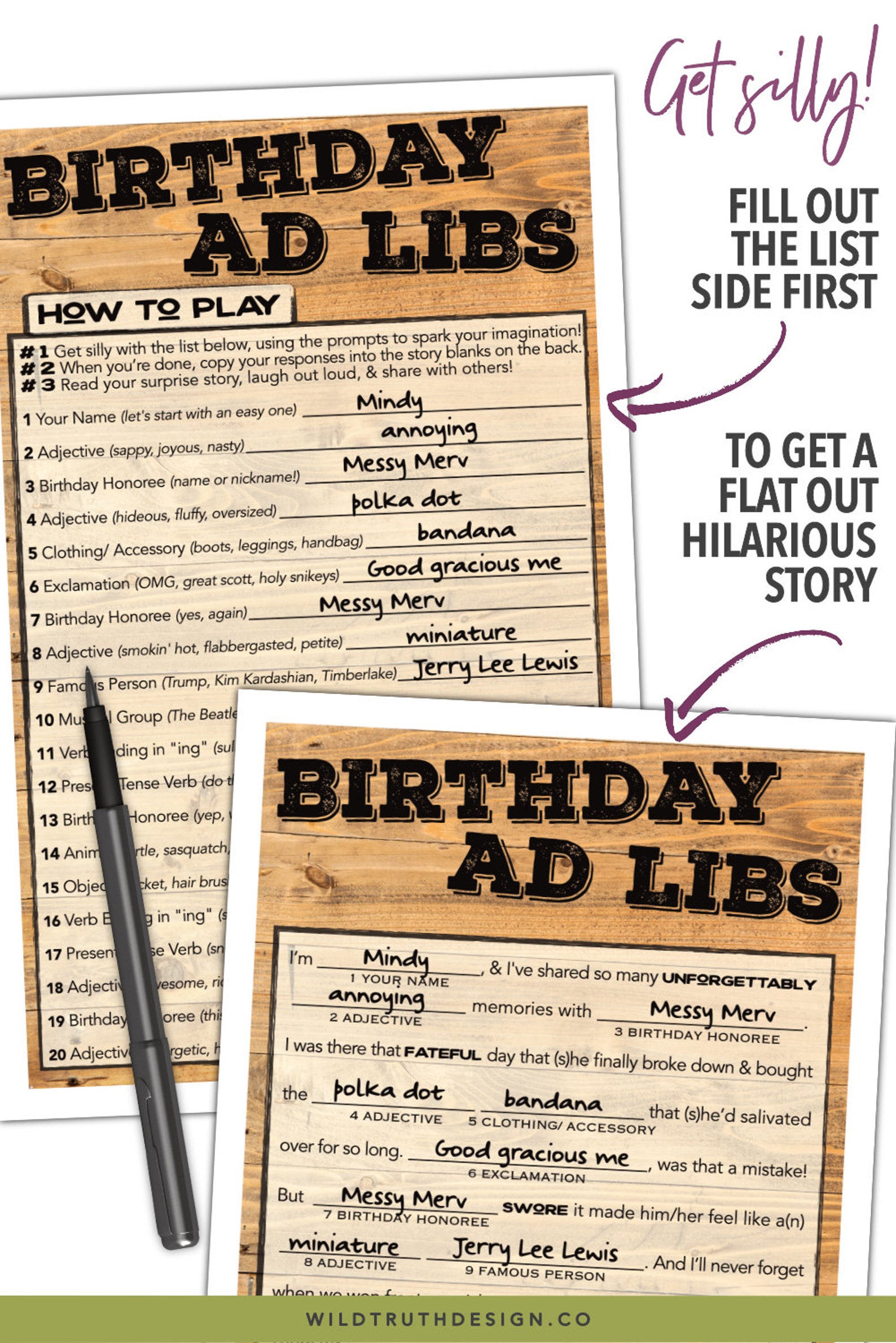 Birthday Mad Libs Printable Teen / Adult Birthday Game | Etsy