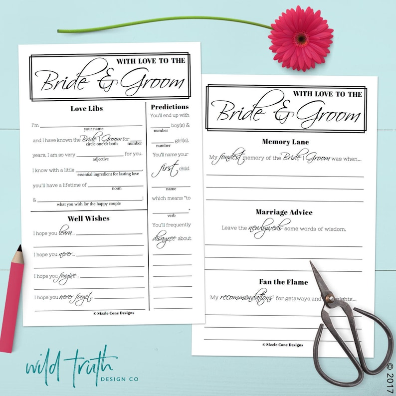 Wed Libs Wedding Advice & Well Wishes - Guest Book - Rehearsal Dinner Game - Printable 