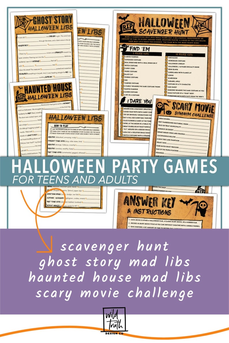 Halloween Games For Adults & Teens Two Mad Libs, Scavenger Hunt, Movie Challenge image 2