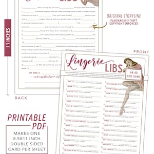 Lingerie Libs Bachelorette Party Game - Honeymoon Madlib, Bridal Shower Game image 3