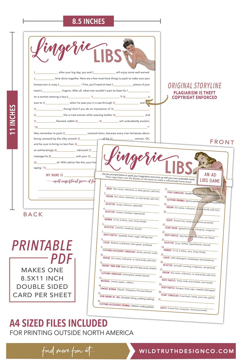 Lingerie Libs Bachelorette Party Game - Honeymoon Madlib, Bridal Shower Game image 3