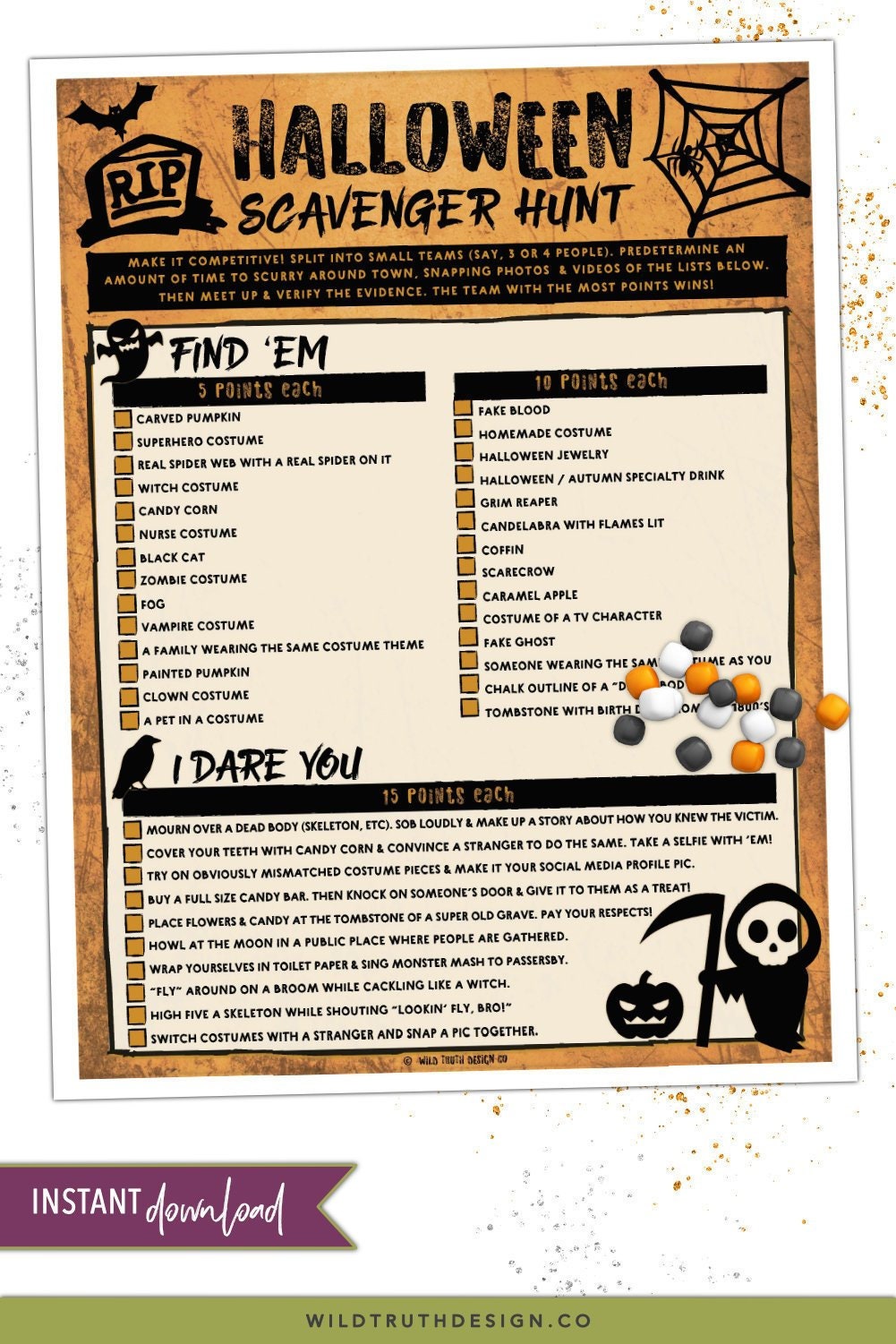 Halloween Scavenger Hunt Adults & Teens Outdoor Game A4 - Etsy