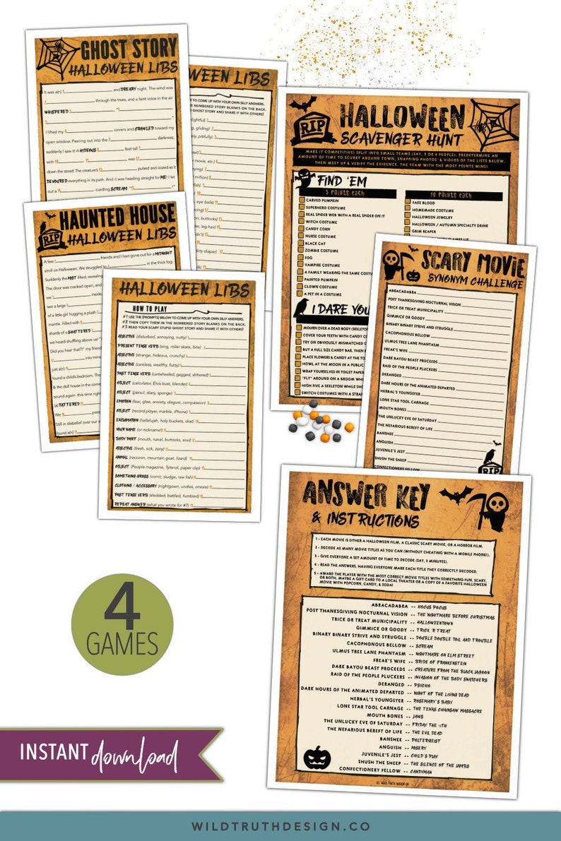 Halloween Games For Adults & Teens Two Mad Libs, Scavenger Hunt, Movie Challenge image 1