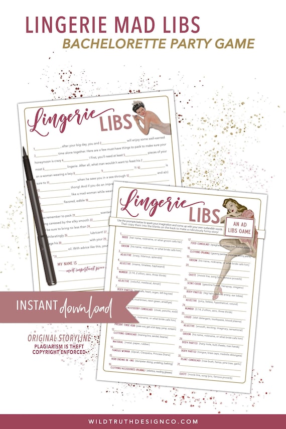 Lingerie Libs Bachelorette Party Game - Honeymoon Madlib, Bridal Shower Game