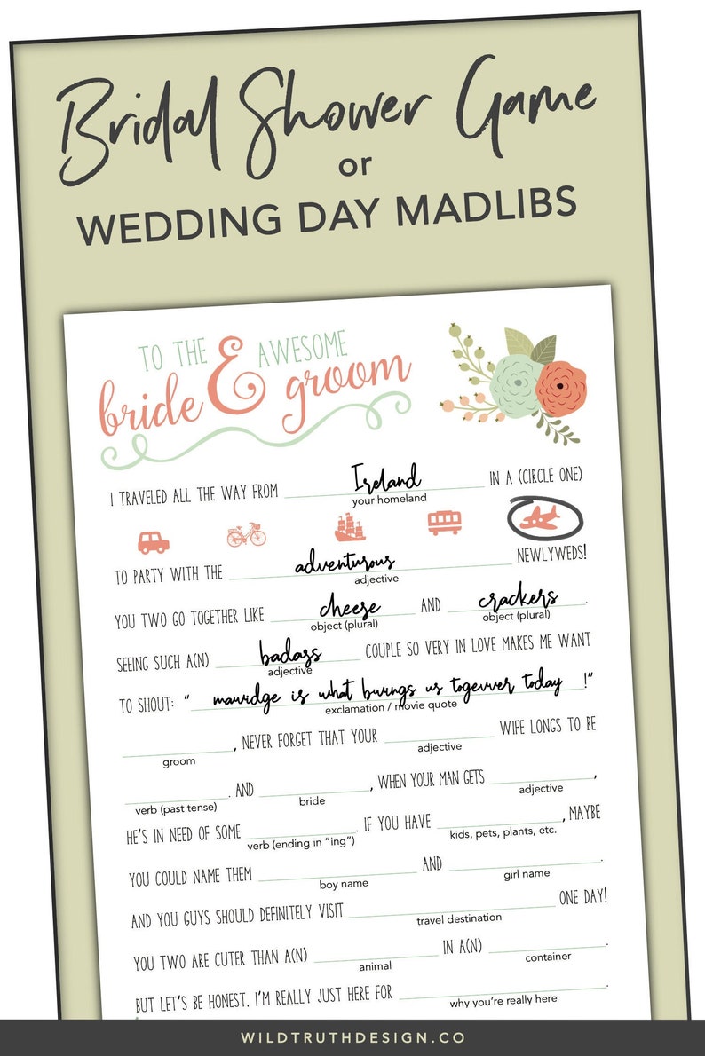Guest Book Wedding Mad Libs Rehearsal Dinner Game Etsy