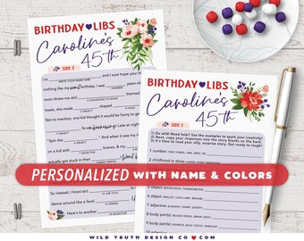 Personalized Birthday Mad Lib For Adults - Funny Party Game - Printable 5.5x8.5 Half Letter - Floral Design [BP108]