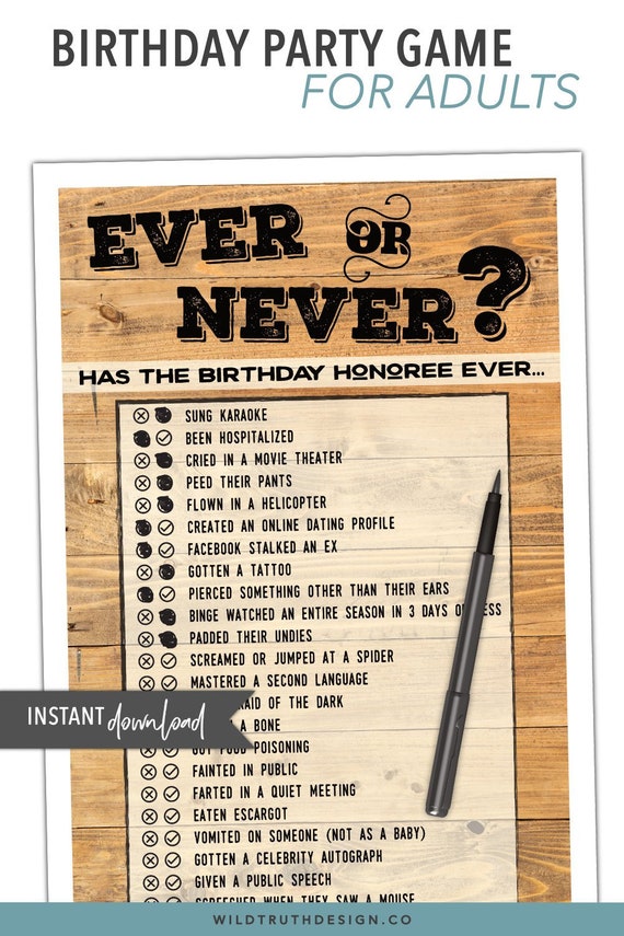 Adult Birthday Game Never Have I Ever Adult Party Game Etsy