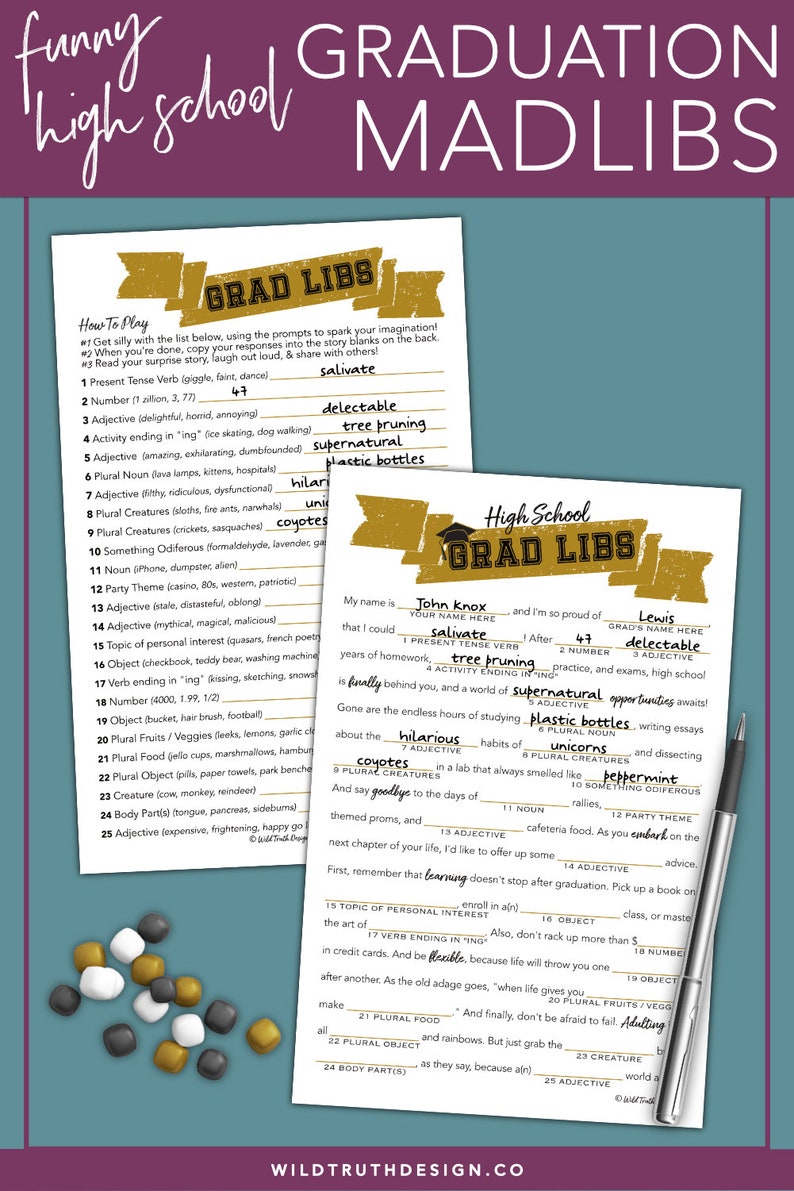 grad mad libs high school graduation game guestbook idea etsy
