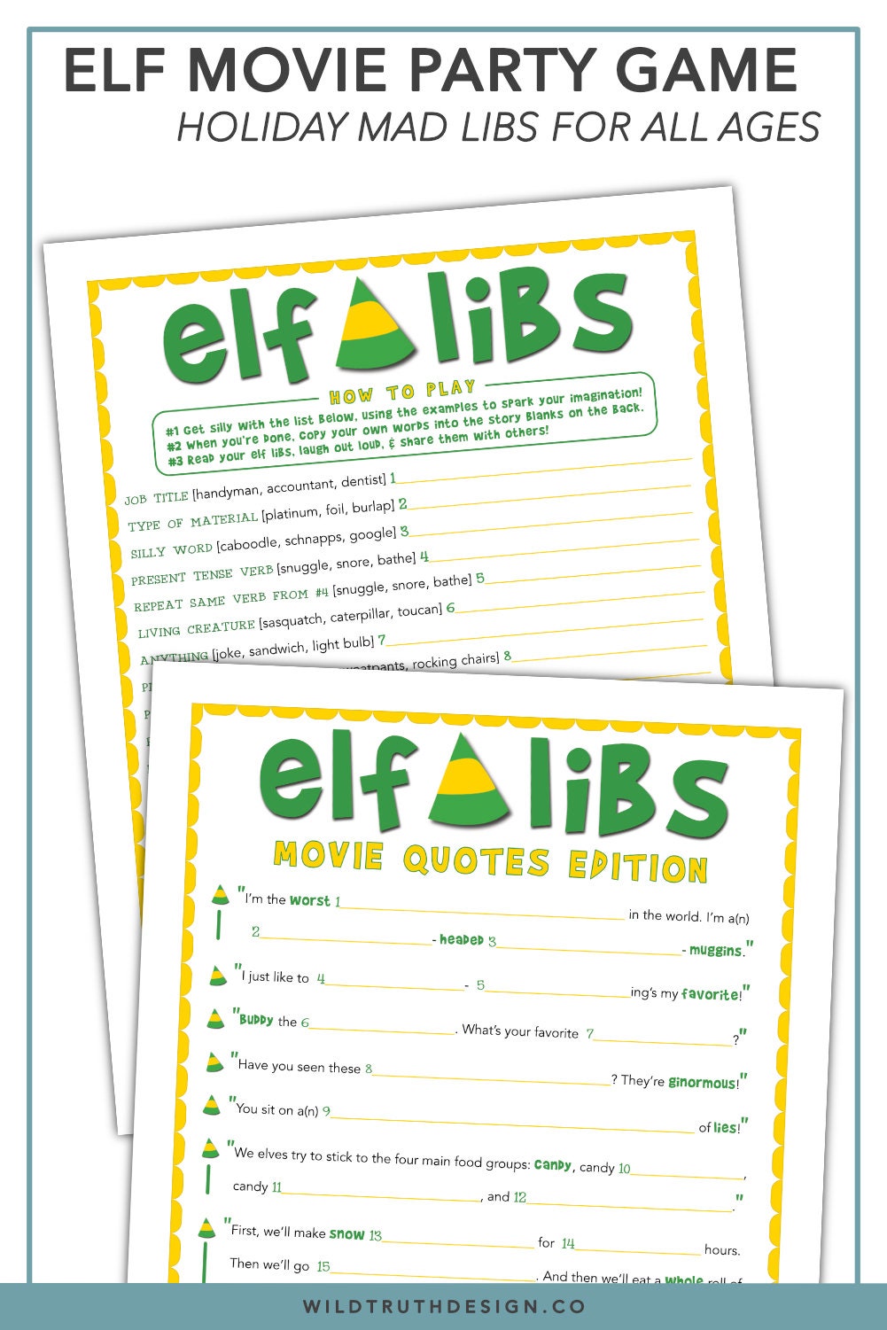 Elf Libs Movie Quotes Madlib Christmas Game for Kids &amp; Adults - Etsy