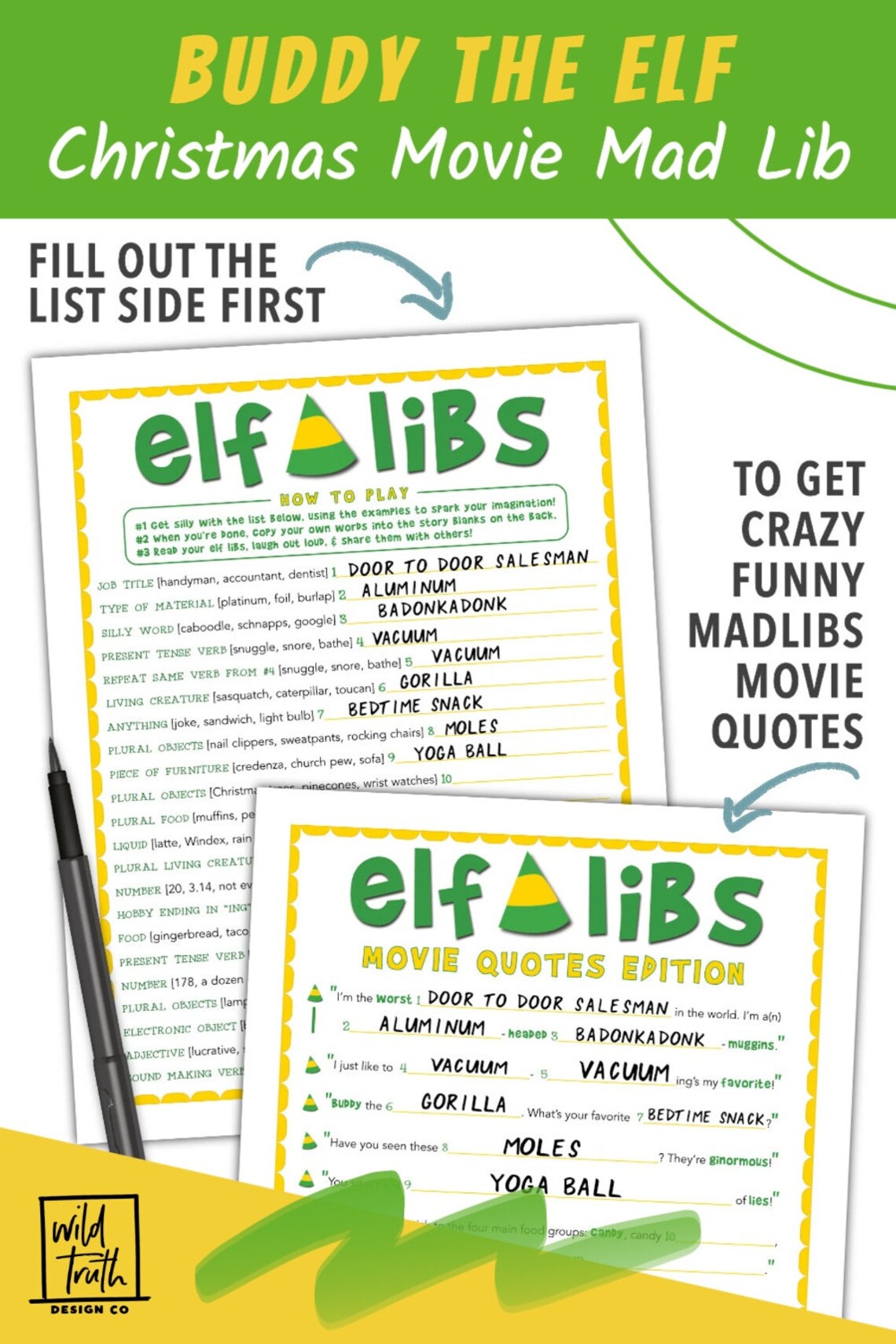 Elf Libs Movie Quotes Madlib Christmas Game for Kids &amp; Adults - Etsy