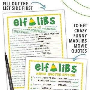 Elf Libs Movie Quotes Madlib - Christmas Game for Kids &amp; Adults - Etsy