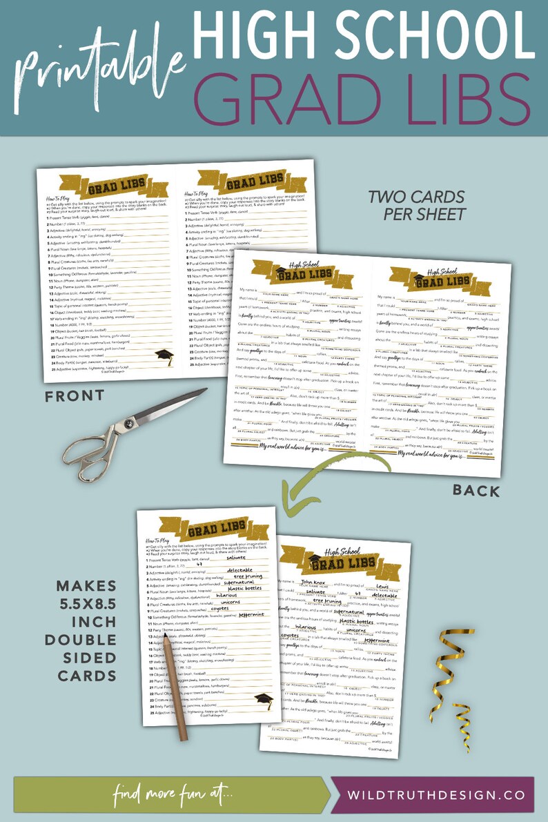 Grad Mad Libs High School Graduation Game / Guestbook Idea Etsy