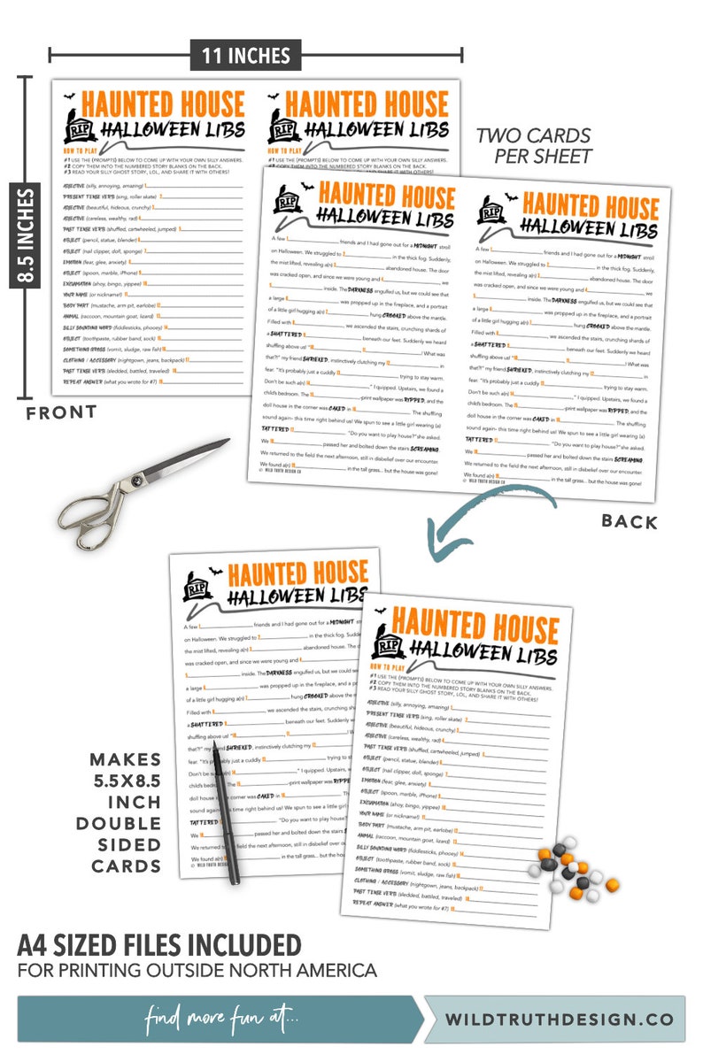 Halloween Mad Libs Printable Halloween Classroom Favors Tweens Kids Halloween Game Halloween Goodie Bags Treat Bags #H107 Teens