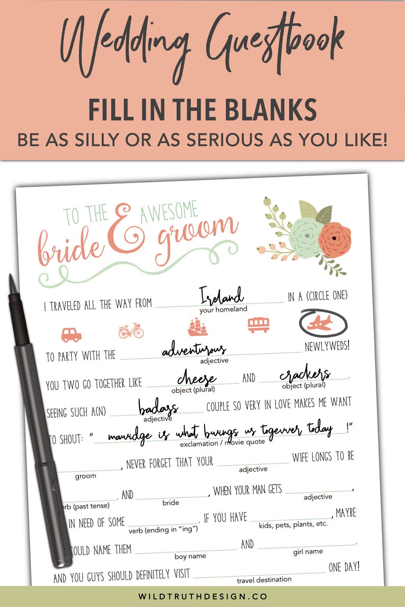 Guest Book Wedding Mad Libs Rehearsal Dinner Game Etsy