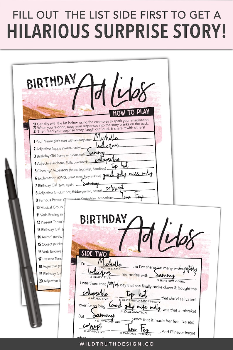 Women's Birthday Mad Lib Party Game for Adults - Digital Party ...