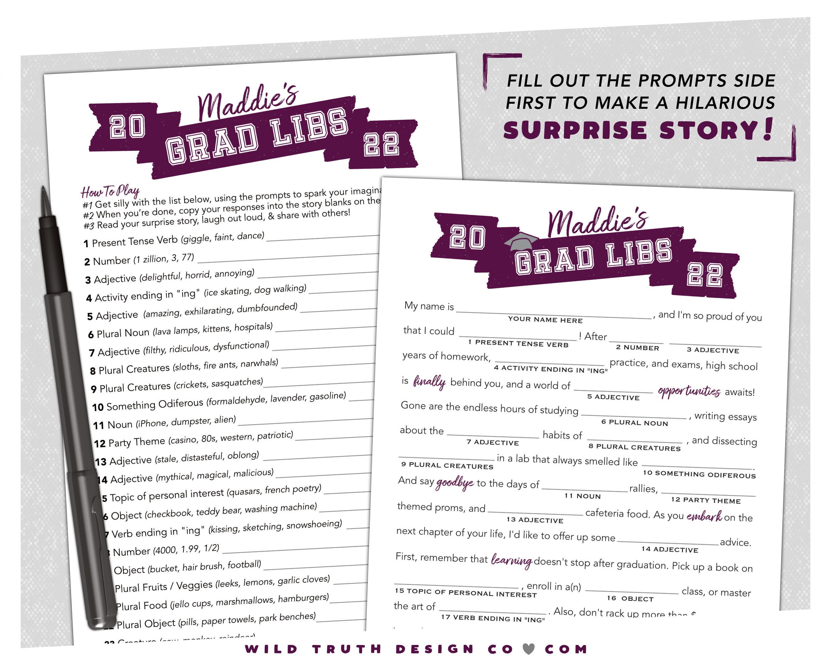 PERSONALIZED Grad Libs - High School Graduation Party Game or Guest ...