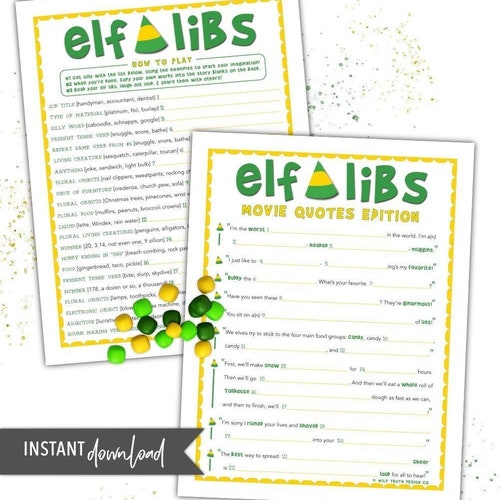 Elf Libs Movie Quotes Madlib Christmas Game for Kids &amp; - Etsy