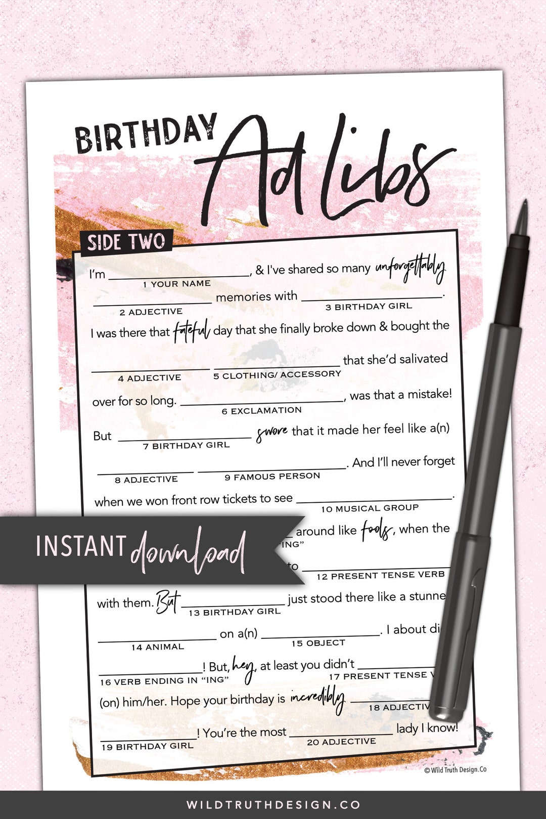 Women's Birthday Mad Lib Party Game for Adults - Digital Party ...
