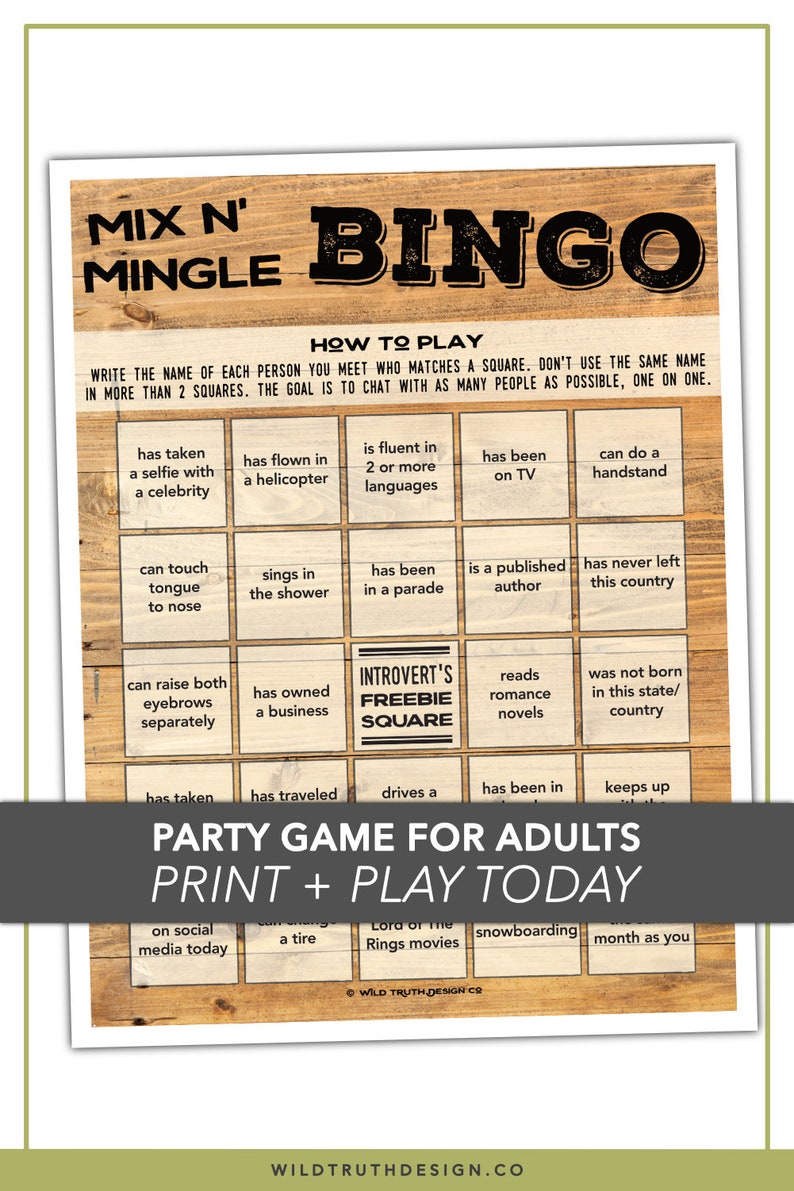 Human Bingo Party Game for Men & Women Adults Birthday Etsy Australia