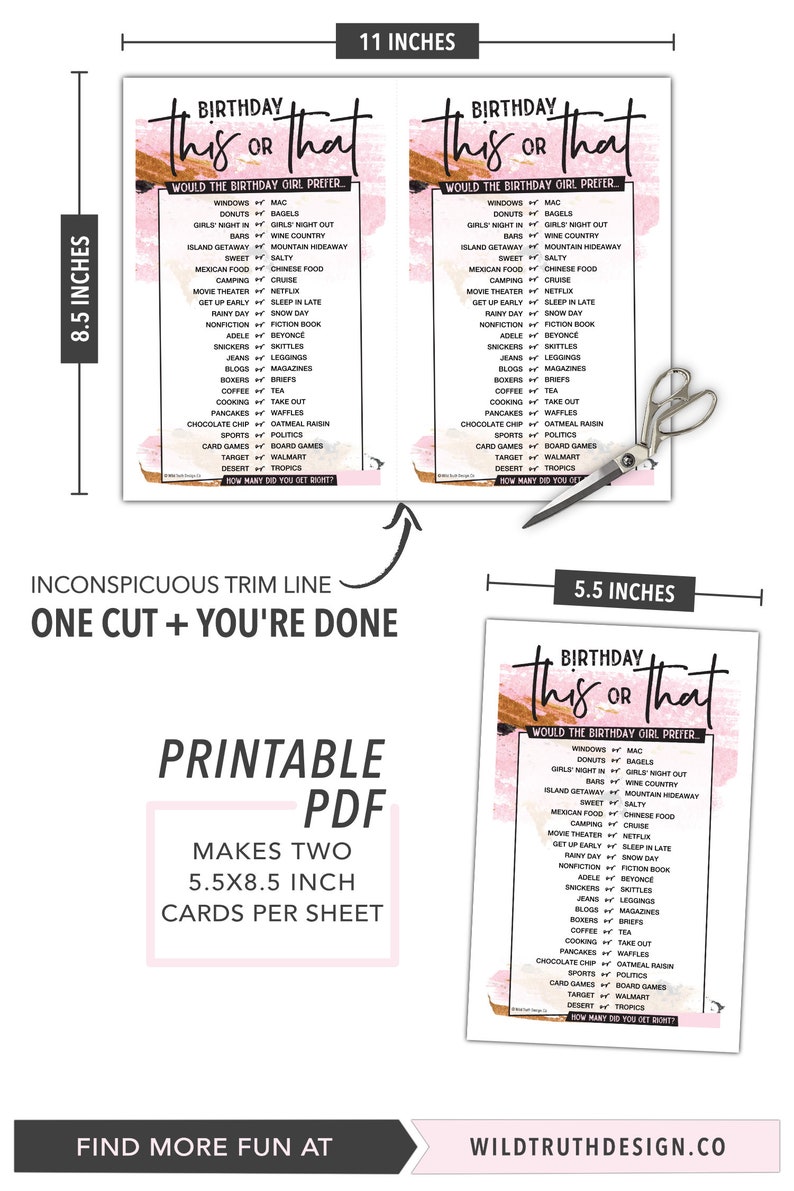 Party Favors Games Adults Birthday Game For Women This Or That How Well Do You Know The Birthday Girl Instant Download 106e Paper Party Supplies