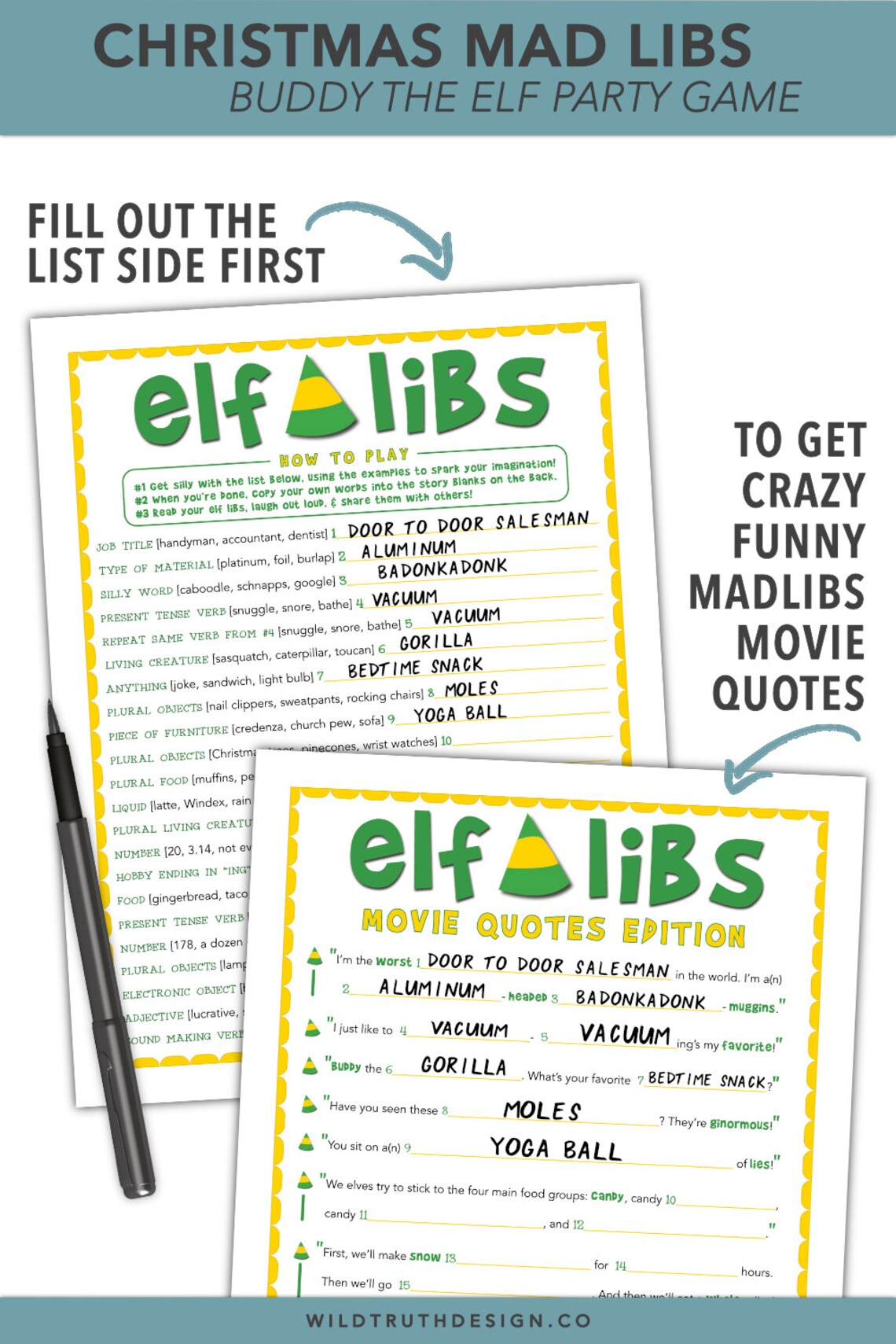 Elf Libs Movie Quotes Madlib Christmas Game for Kids &amp; Adults - Etsy