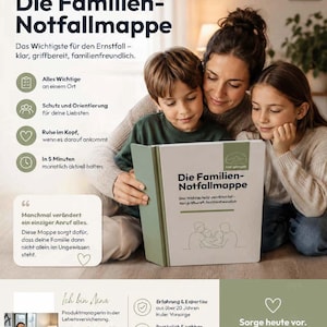 Mall för nödmapp i PDF-format för ifyllning | Familjens nödmapp (tyska) | Mapp för vårdplanering och nödplan i A4-format | Direkt digital nedladdning