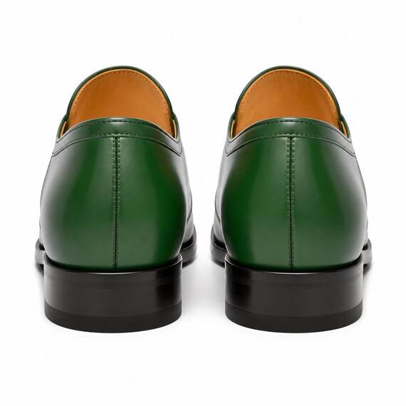 Emerald Green Leather Loafers for Men – Handmade Luxury Slip On Dress Shoes