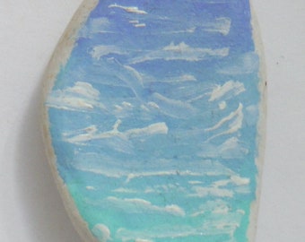 Hand Painted Sea Pottery Pendant from Rockport MA with an Ocean Beach Scene 03