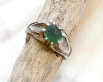 Genuine Sea Glass & Sterling Silver Ring Size 9.25 with Aqua Seaglass