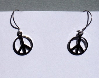 Vintage Original 1960s-1970s Silver Tone Peace Sign Earrings