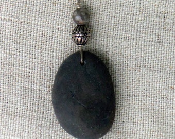 Beach Pebble & Sterling Silver Pendant from Rockport Cape Ann MA