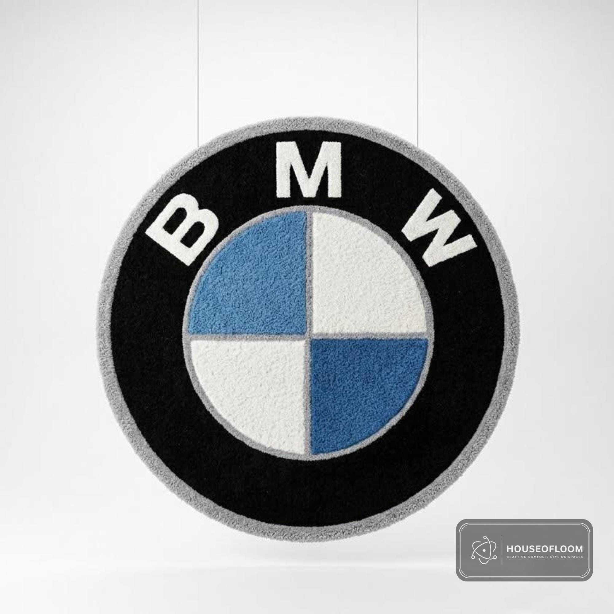 Luxury BMW Logo Round Rug Black Blue Tufted Statement Piece for Modern ...